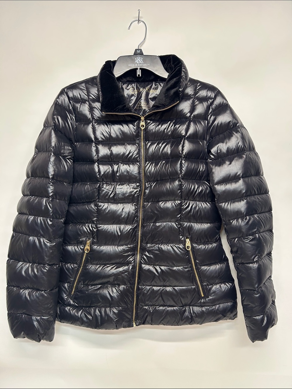 Calvin Klein duck down filled small Black Quilted Shiny Puffer Jacket